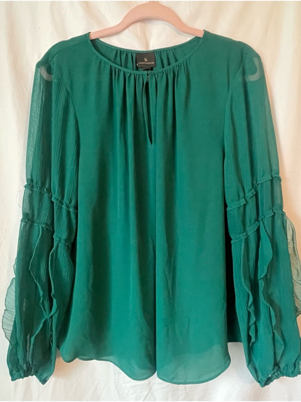Worthington Emerald Green Pintuck Sleeve Peasant Blouse XL